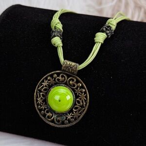 Bohemian chic green pendant cord necklace